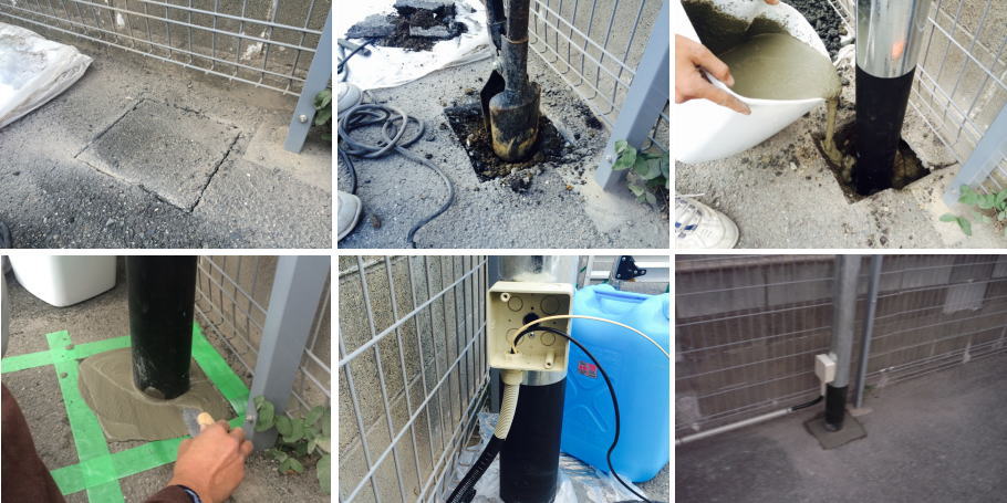 守口市のマンションでの防犯カメラ設置工事（新設ポール設置工事）4