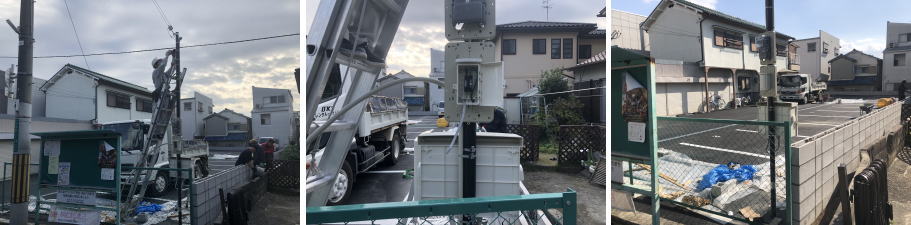 堺市西区の月極駐車場の防犯カメラ設置工事3